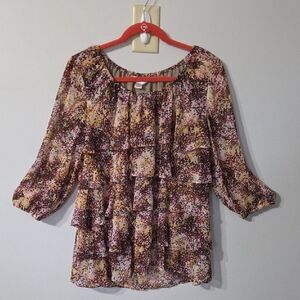 Floral Ruffle Women's Top - Brown-Multicolor